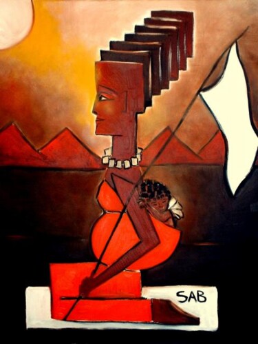 Ζωγραφική με τίτλο "Mama Africa" από Sylvia Adjabroux, Αυθεντικά έργα τέχνης, Λάδι Τοποθετήθηκε στο Ξύλινο φορείο σκελετό