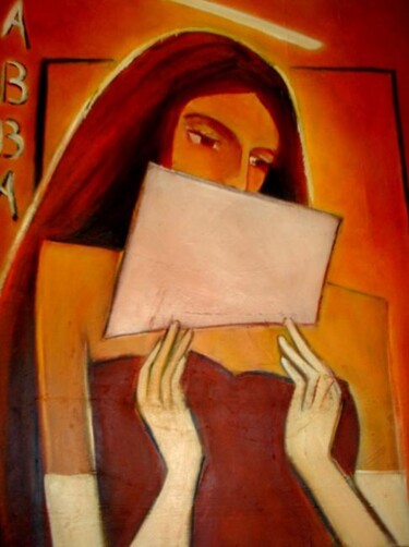 Painting titled "Lettre à ABBA, le P…" by Sylvia Adjabroux, Original Artwork, Oil Mounted on Wood Stretcher frame