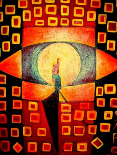 Painting titled "Oeil d'Horus" by Sylvia Adjabroux, Original Artwork, Oil Mounted on Wood Stretcher frame