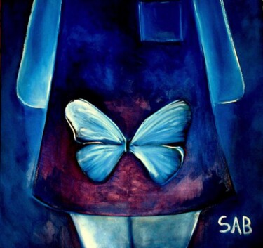 Painting titled "Sacré Papillon" by Sylvia Adjabroux, Original Artwork, Oil