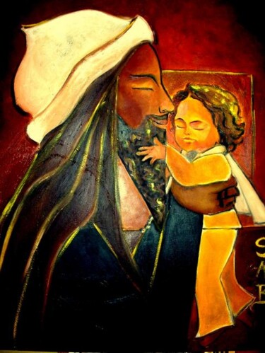 Painting titled "Joseph d'Arimathie" by Sylvia Adjabroux, Original Artwork, Oil Mounted on Wood Stretcher frame