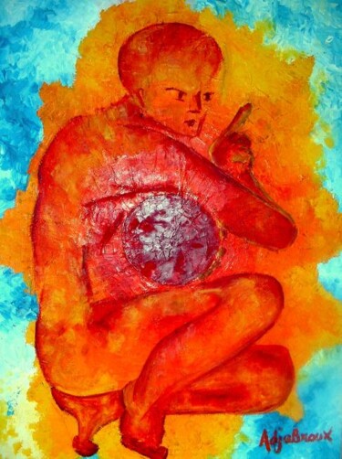Painting titled "Don't touch the Sun" by Sylvia Adjabroux, Original Artwork, Oil Mounted on Wood Stretcher frame