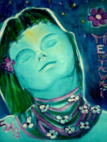 Pittura intitolato "Homme Fleur Mentawaï" da Sylvia Adjabroux, Opera d'arte originale, Olio Montato su Telaio per barella in…