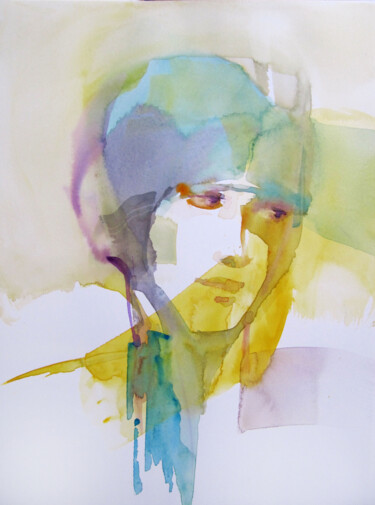 Картина под названием "Mélancolie en jaune" - Sylvia Baldeva, Подлинное произведение искусства, Акварель