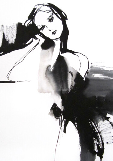 Drawing titled "Deep thoughts" by Sylvia Baldeva, Original Artwork, Ink