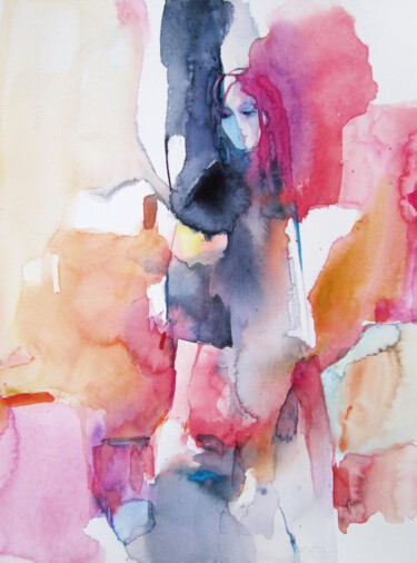Картина под названием "Voyageuse" - Sylvia Baldeva, Подлинное произведение искусства, Акварель