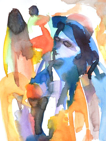 Malerei mit dem Titel "Bleue" von Sylvia Baldeva, Original-Kunstwerk, Aquarell