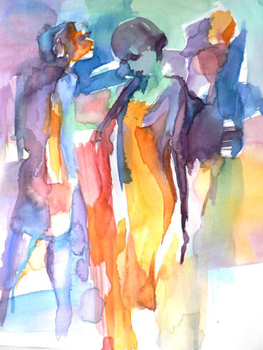 Painting titled "Scène" by Sylvia Baldeva, Original Artwork, Watercolor