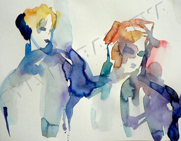 Peinture intitulée "Deux femmes" par Sylvia Baldeva, Œuvre d'art originale, Aquarelle