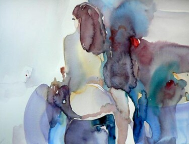 Painting titled "En attente" by Sylvia Baldeva, Original Artwork, Watercolor