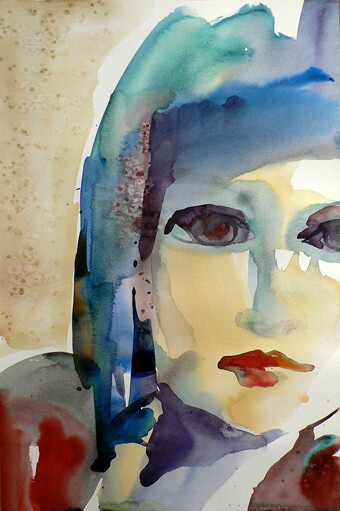 Painting titled "De face" by Sylvia Baldeva, Original Artwork, Watercolor