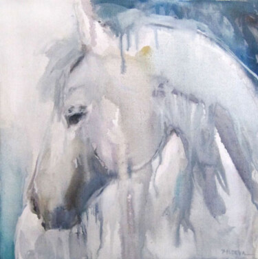 Malerei mit dem Titel "Gros plan cheval" von Sylvia Baldeva, Original-Kunstwerk, Öl Auf Keilrahmen aus Holz montiert