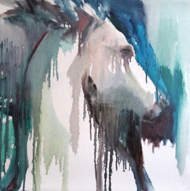Painting titled "Profil cheval" by Sylvia Baldeva, Original Artwork, Oil Mounted on Wood Stretcher frame