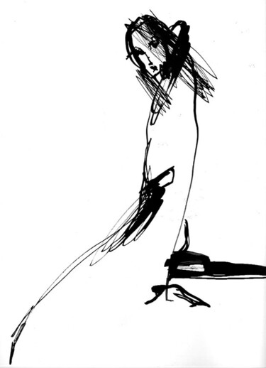 Rysunek zatytułowany „Jeune femme” autorstwa Sylvia Baldeva, Oryginalna praca, Atrament
