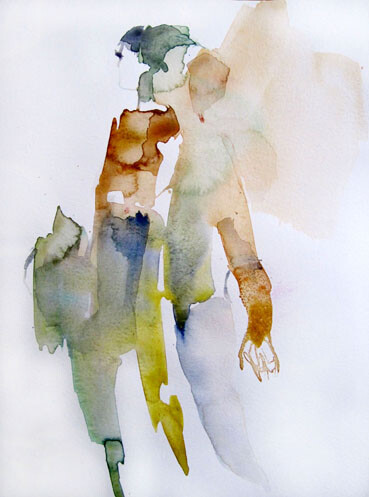 Malerei mit dem Titel "Intrigués" von Sylvia Baldeva, Original-Kunstwerk, Aquarell