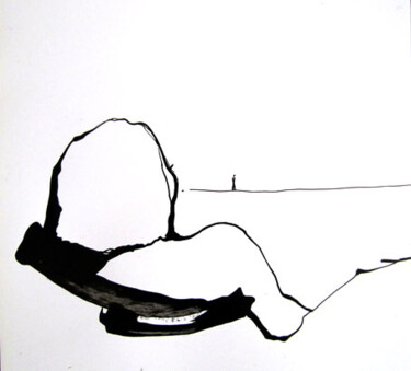 Dessin intitulée "Au loin" par Sylvia Baldeva, Œuvre d'art originale, Encre