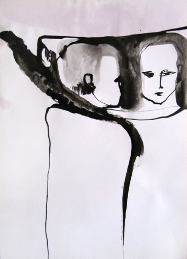 Dessin intitulée "Parloir" par Sylvia Baldeva, Œuvre d'art originale, Encre