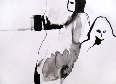 Drawing titled "Sur un fond" by Sylvia Baldeva, Original Artwork, Ink
