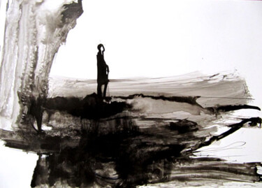 Dessin intitulée "Contemplation" par Sylvia Baldeva, Œuvre d'art originale, Encre