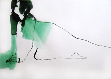 Рисунок под названием "A genoux" - Sylvia Baldeva, Подлинное произведение искусства, Чернила