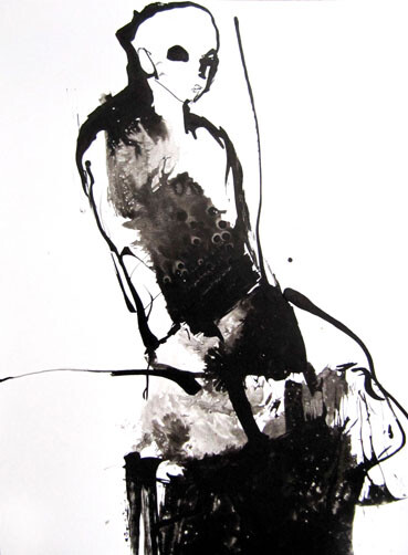 Drawing titled "Pensif" by Sylvia Baldeva, Original Artwork, Ink