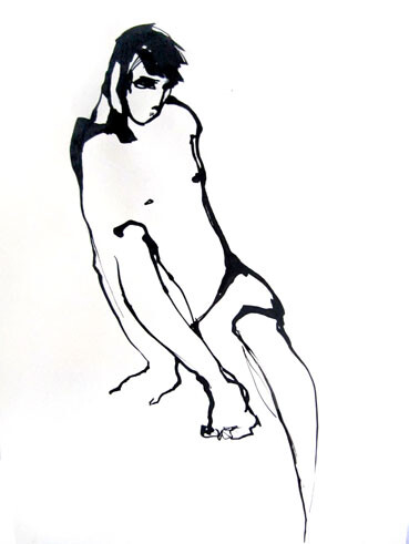 Drawing titled "En retrait" by Sylvia Baldeva, Original Artwork, Ink