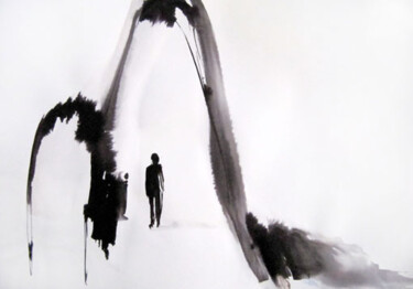 Dessin intitulée "Se retrouver" par Sylvia Baldeva, Œuvre d'art originale, Encre
