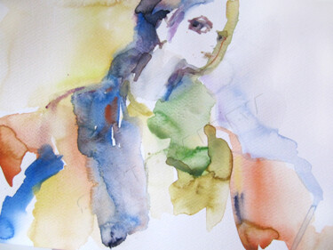 Peinture intitulée "Méfiante" par Sylvia Baldeva, Œuvre d'art originale, Aquarelle