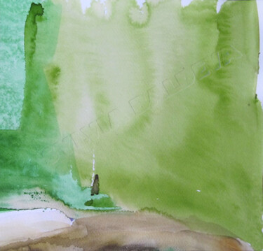 Painting titled "Précipice vert" by Sylvia Baldeva, Original Artwork, Watercolor