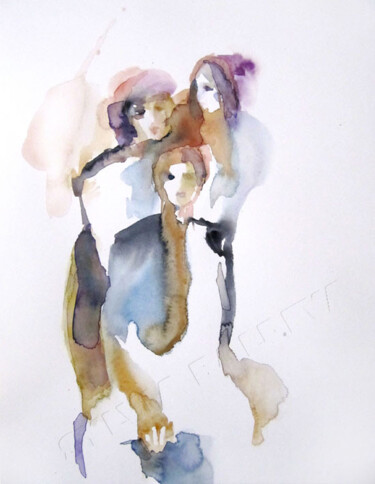 Schilderij getiteld "Trois personnages" door Sylvia Baldeva, Origineel Kunstwerk, Aquarel