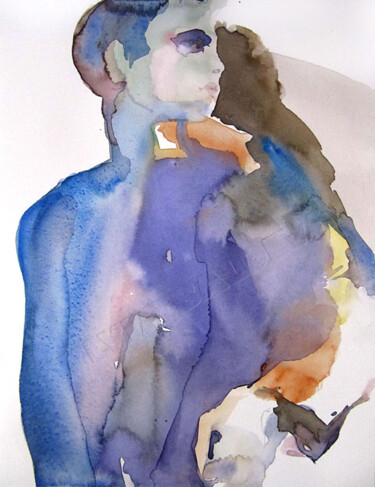 Pittura intitolato "Bleu" da Sylvia Baldeva, Opera d'arte originale, Acquarello
