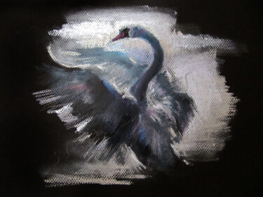 Drawing titled "Cygne" by Sylvia Baldeva, Original Artwork, Pastel