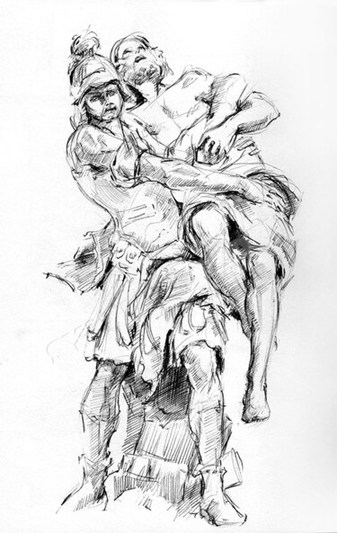 Drawing titled "Louvre - Statue" by Sylvia Baldeva, Original Artwork, Ballpoint pen