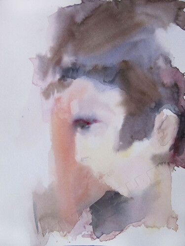 Peinture intitulée "Profil sur fond rose" par Sylvia Baldeva, Œuvre d'art originale, Aquarelle