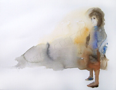 Pintura intitulada "Petite fille en voy…" por Sylvia Baldeva, Obras de arte originais, Aquarela