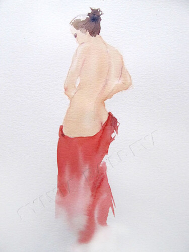 Painting titled "Après la toilette" by Sylvia Baldeva, Original Artwork, Watercolor