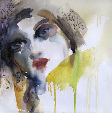 Painting titled "Visage" by Sylvia Baldeva, Original Artwork, Watercolor