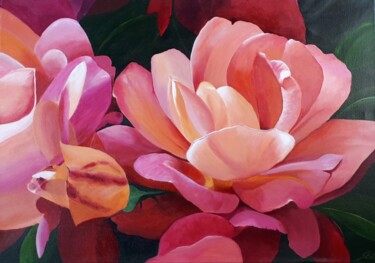 Картина под названием "Peony in peach" - Sylvia Eder, Подлинное произведение искусства, Акрил