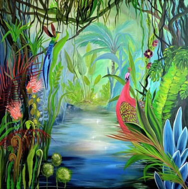 Painting titled "Emerse in the jungle" by Sylvia Eder, Original Artwork, Acrylic Mounted on Wood Stretcher frame