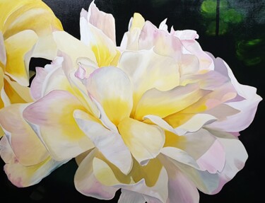Painting titled "Yellow Rose" by Sylvia Eder, Original Artwork, Acrylic Mounted on Wood Stretcher frame