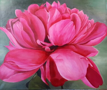 Painting titled "Pink Peony" by Sylvia Eder, Original Artwork, Acrylic Mounted on Wood Stretcher frame