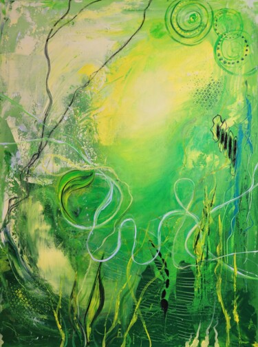 Painting titled "Dive into green" by Sylvia Eder, Original Artwork, Acrylic Mounted on Wood Stretcher frame