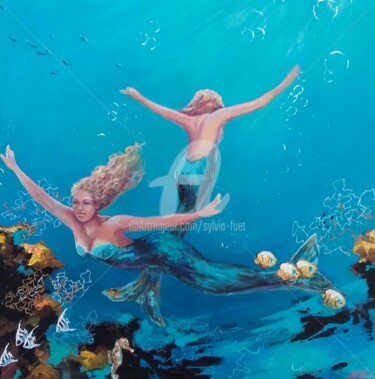 Malerei mit dem Titel "duo-sirenes-60x60cm…" von Sylvia Fuet, Original-Kunstwerk