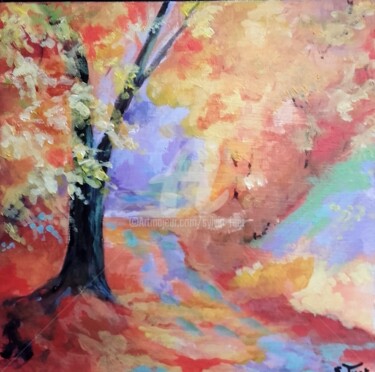 Painting titled "AUTOMNE 1" by Sylvia Fuet, Original Artwork, Acrylic Mounted on Wood Panel