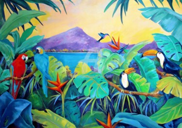 Painting titled "PARADIS" by Sylvia Fuet, Original Artwork, Acrylic