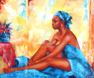 Painting titled "DRAPE BLEU" by Sylvia Fuet, Original Artwork