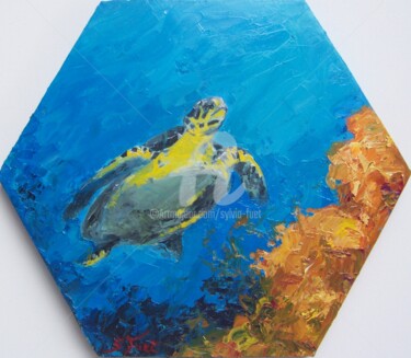 Painting titled "tortue" by Sylvia Fuet, Original Artwork, Oil