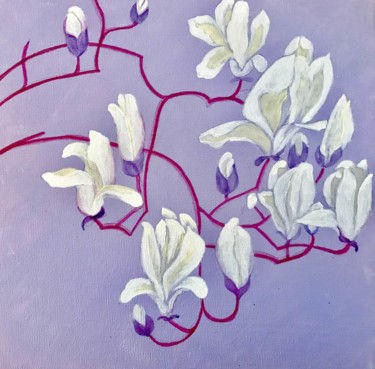 Peinture intitulée "Les magnolias" par Sylvia Rime, Œuvre d'art originale, Acrylique