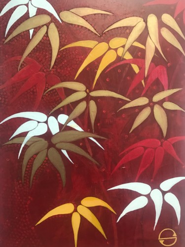 Peinture intitulée "Bambous Rouges" par Sylvia Rime, Œuvre d'art originale, Acrylique