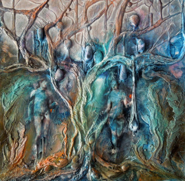 Peinture intitulée "Adam et Eve" par Sylvia Mota, Œuvre d'art originale
